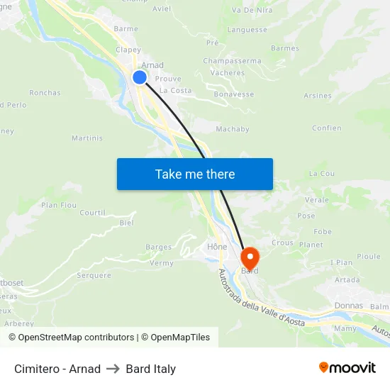 Cemetery - Arnad to Bard Italy map