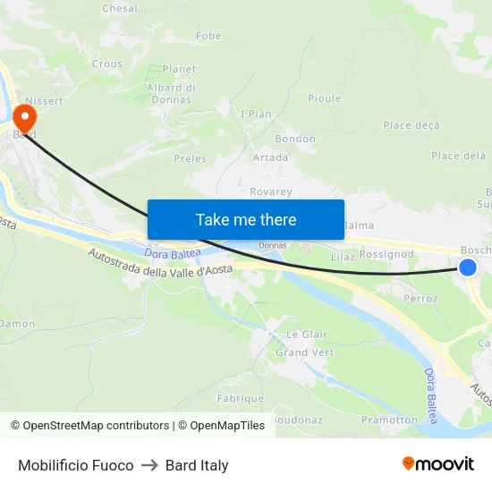 Fuoco Furniture Store to Bard Italy map