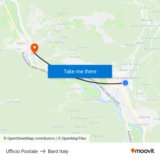 Post Office to Bard Italy map