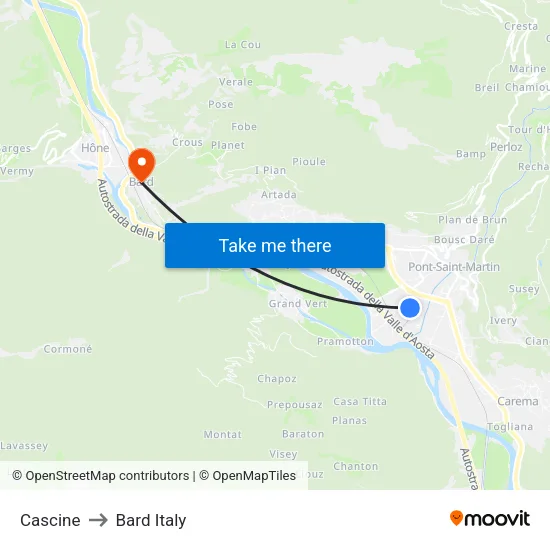 Cascine to Bard Italy map