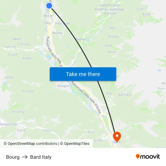 Bourg to Bard Italy map