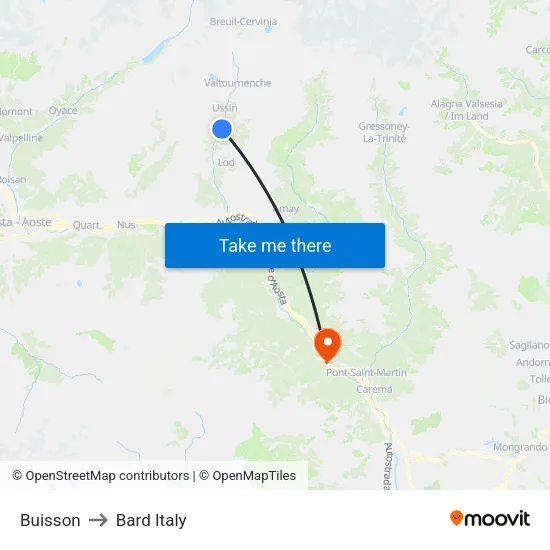 Buisson to Bard Italy map