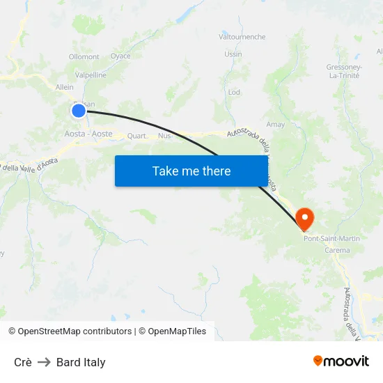 Crè to Bard Italy map