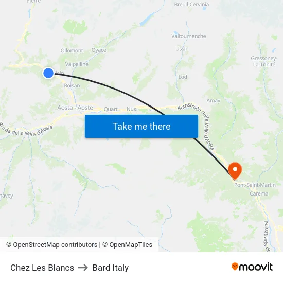 Chez Les Blancs to Bard Italy map