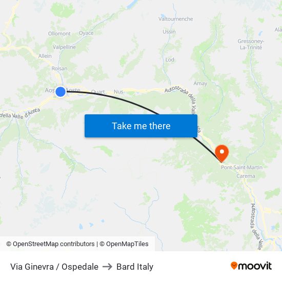 Via Ginevra / Ospedale to Bard Italy map