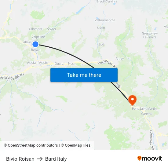 Roisan Junction to Bard Italy map