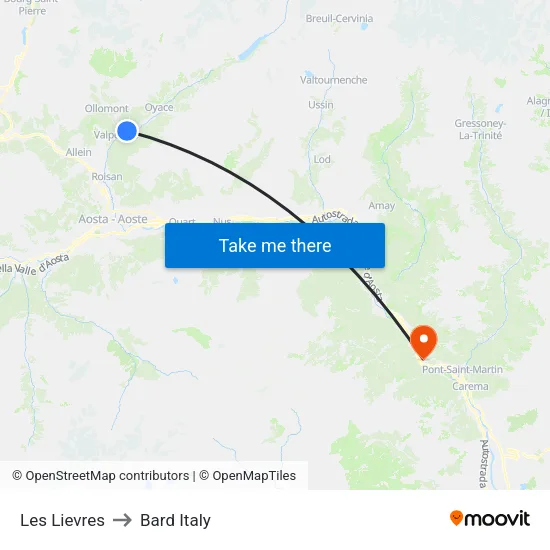 Les Lievres to Bard Italy map