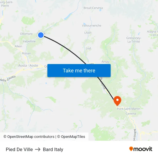 Pied De Ville to Bard Italy map
