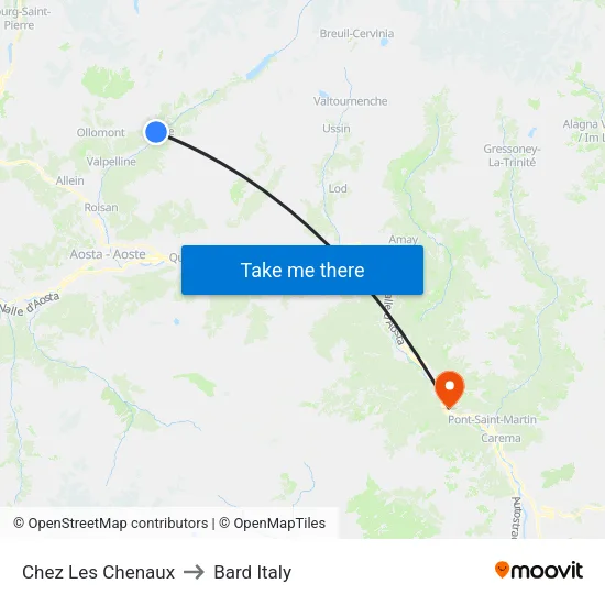 Chez Les Chenaux to Bard Italy map