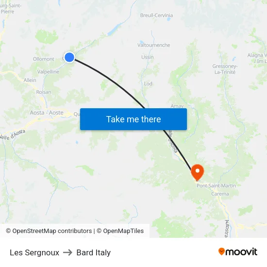 Les Sergnoux to Bard Italy map