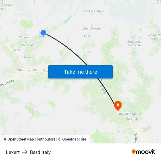 Lexert to Bard Italy map