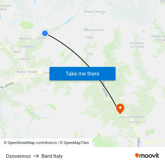 Dzovennoz to Bard Italy map