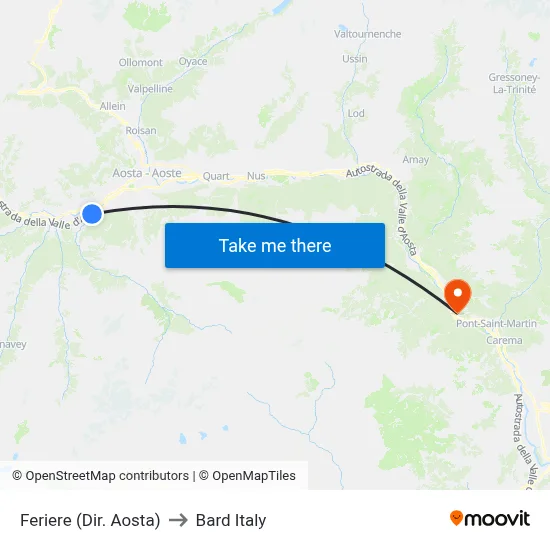 Feriere (Aosta Direction) to Bard Italy map