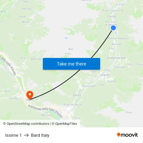 Issime 1 to Bard Italy map