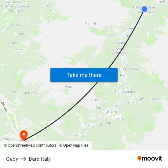 Gaby to Bard Italy map