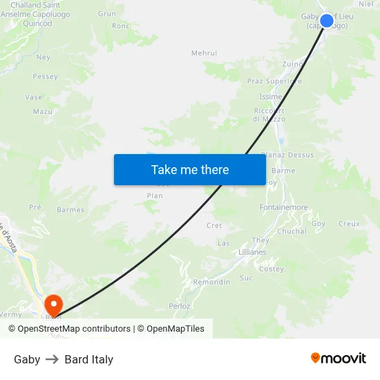 Gaby to Bard Italy map