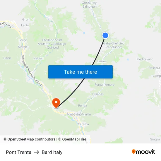 Pont Trenta to Bard Italy map