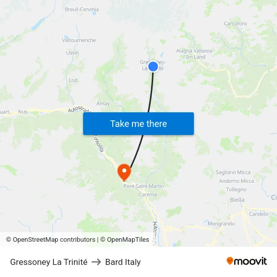 Edelboden to Bard Italy map