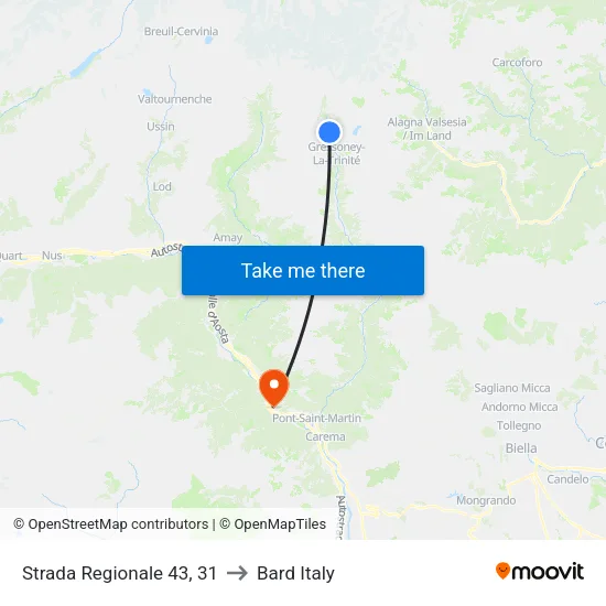 Selbsteg to Bard Italy map