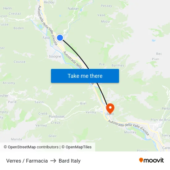 Verres Pharmacy to Bard Italy map