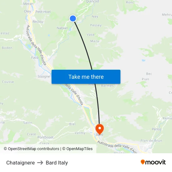 Chataignere to Bard Italy map