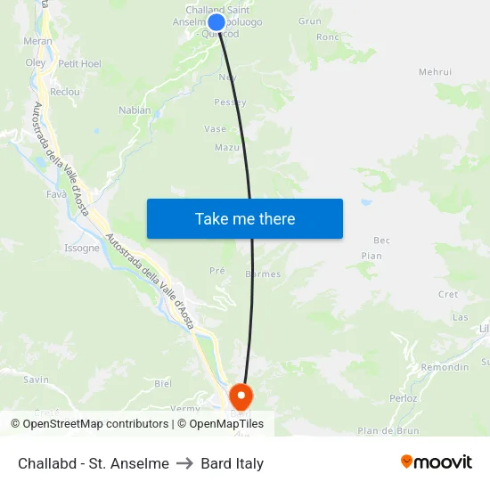 Challabd - St. Anselme to Bard Italy map