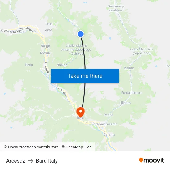 Arcesaz to Bard Italy map