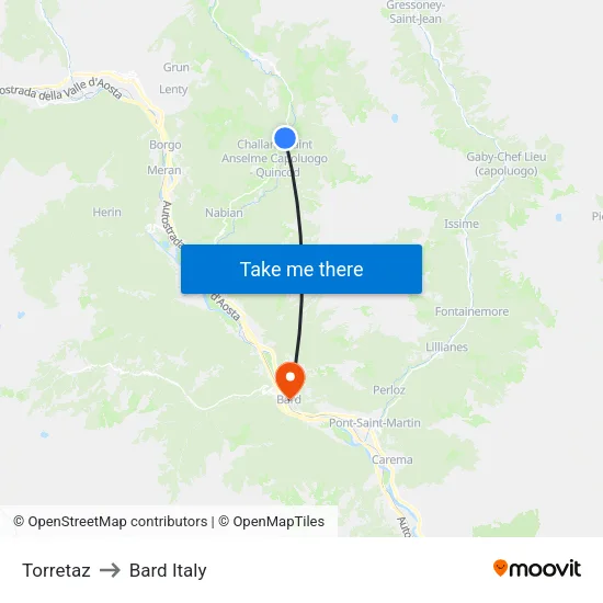 La Torretaz to Bard Italy map
