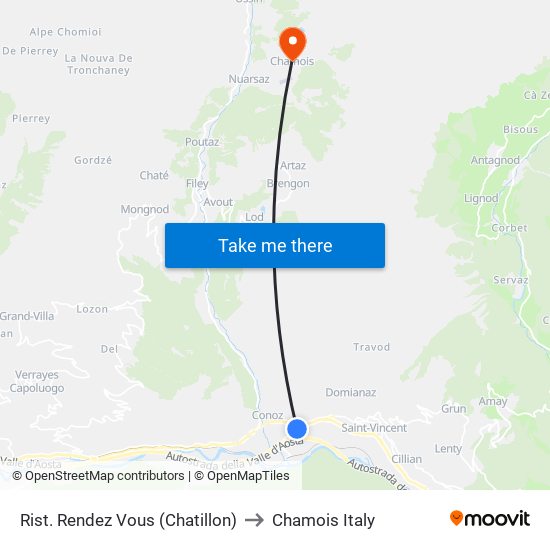 Rist. Rendez Vous (Chatillon) to Chamois Italy map