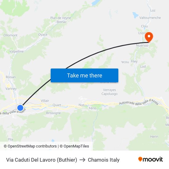 Via Caduti Del Lavoro (Buthier) to Chamois Italy map