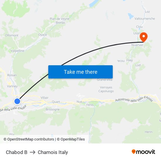 Chabod B to Chamois Italy map