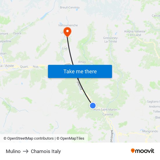 Mulino to Chamois Italy map