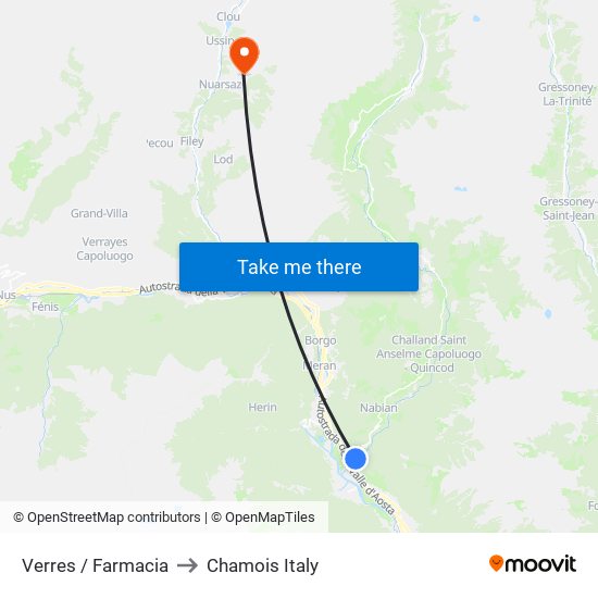 Verres / Farmacia to Chamois Italy map