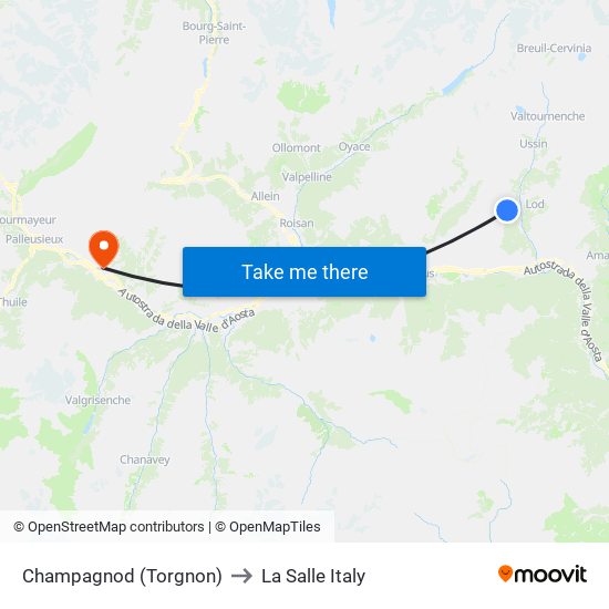 Champagnod (Torgnon) to La Salle Italy map