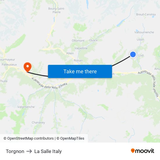 Torgnon to La Salle Italy map