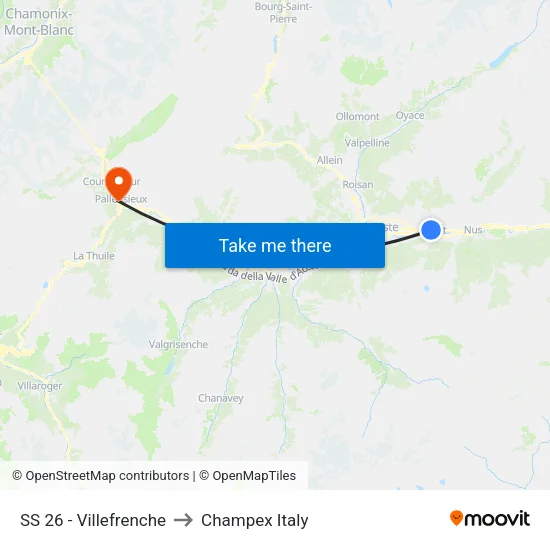 SS 26 - Villefrenche to Champex Italy map