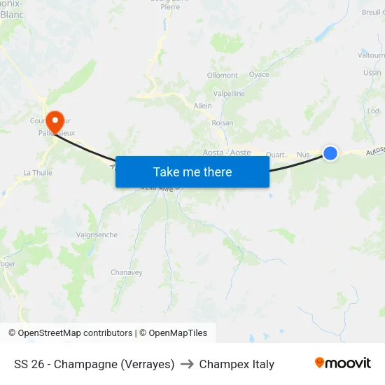 Highway 26 - Champagne (Verrayes) to Champex Italy map