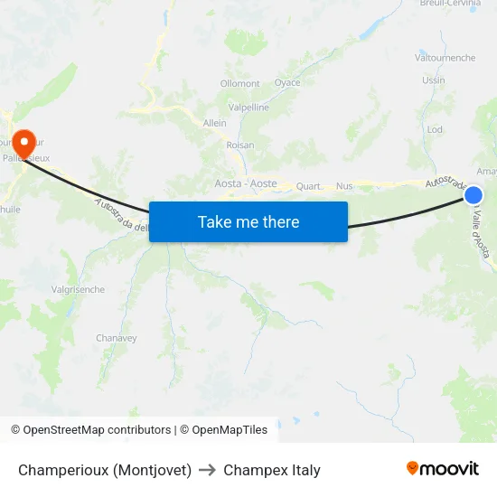 Champerioux (Montjovet) to Champex Italy map