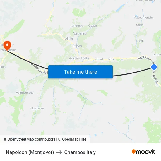 Napoleon (Montjovet) to Champex Italy map