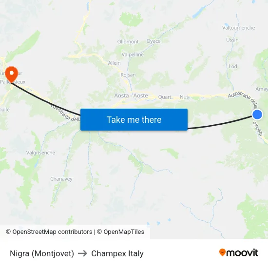 Nigra (Montjovet) to Champex Italy map