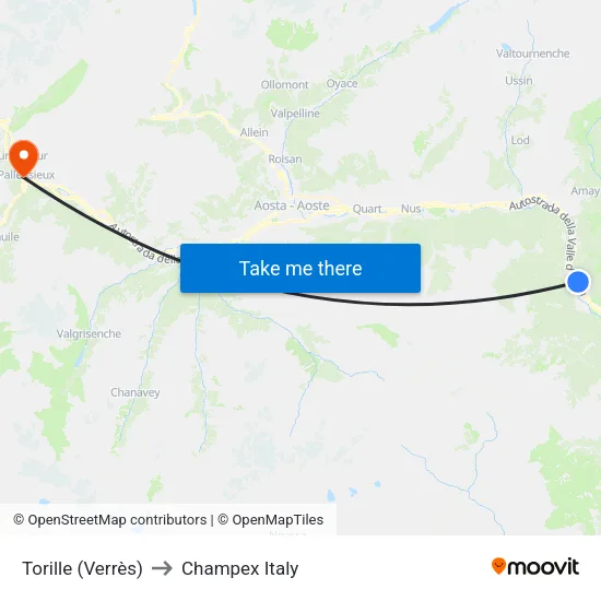 Torille (Verrès) to Champex Italy map