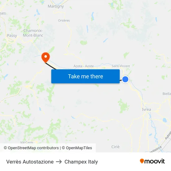 Verrès Autostazione to Champex Italy map