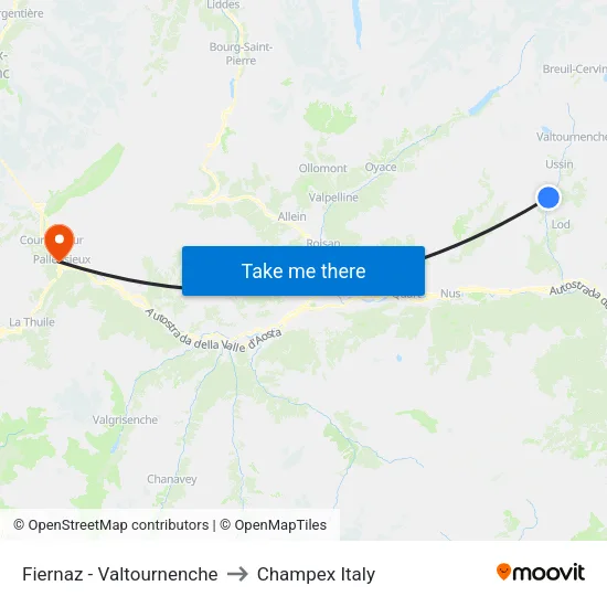 Fiernaz - Valtournenche to Champex Italy map