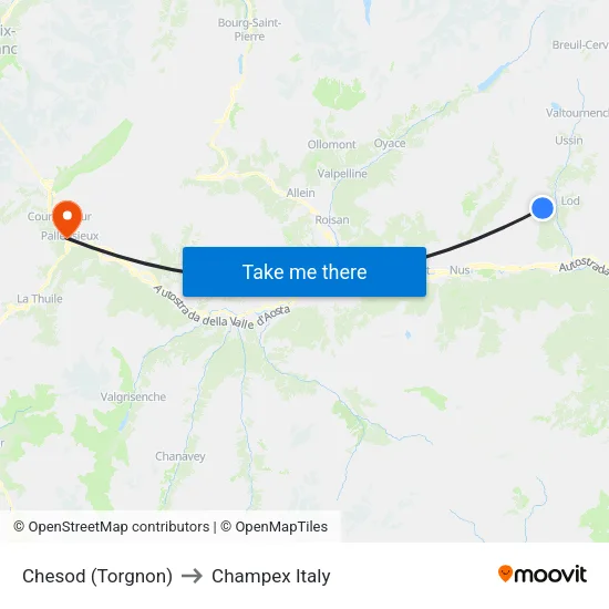 Chesod (Torgnon) to Champex Italy map