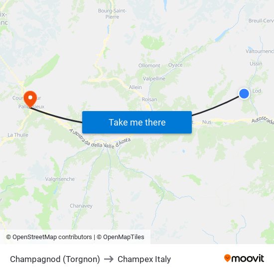 Champagnod (Torgnon) to Champex Italy map