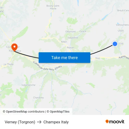 Verney (Torgnon) to Champex Italy map