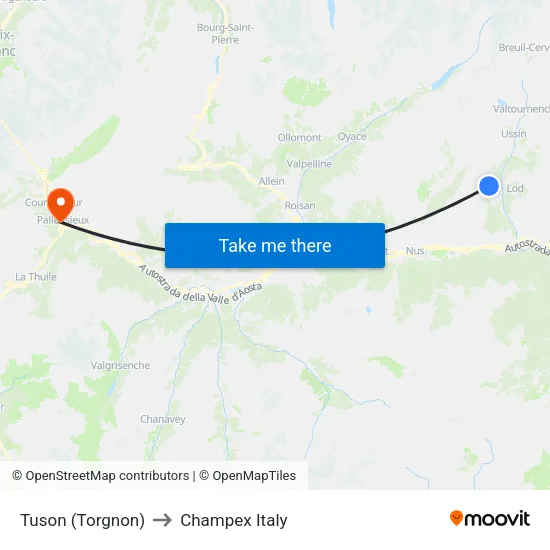 Tuson (Torgnon) to Champex Italy map