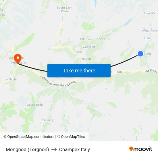 Mongnod (Torgnon) to Champex Italy map