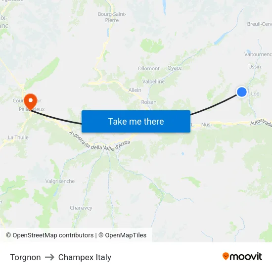 Torgnon to Champex Italy map
