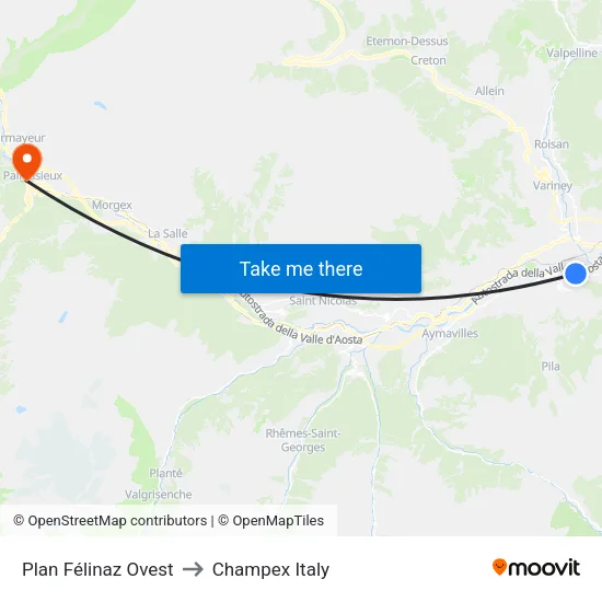 Plan Félinaz West to Champex Italy map